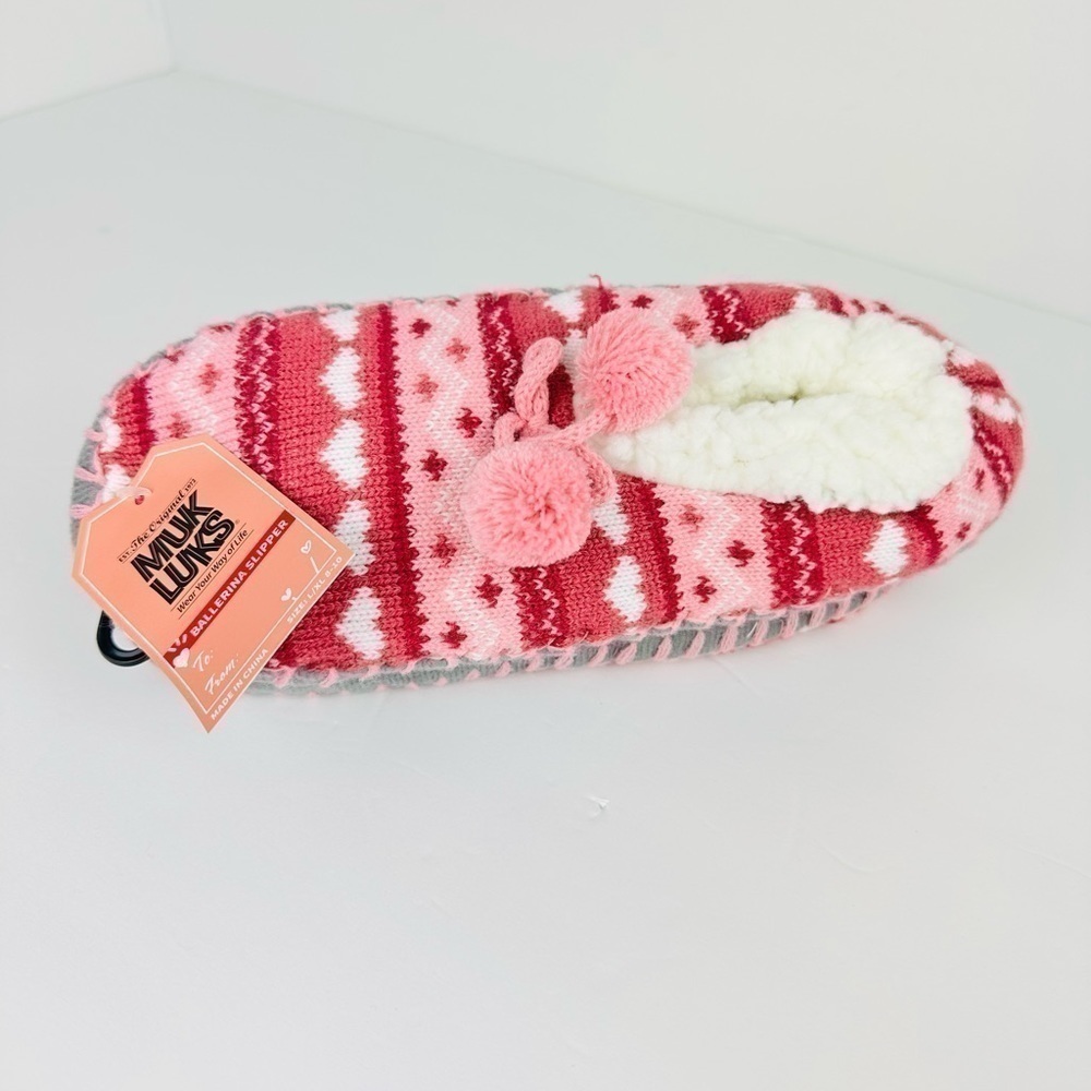 NWT Muk Luks Women's Ballerina Slippers Pink hearts L/XL - Picture 1 of 4